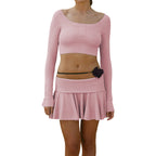 Women's Crop Top and Skirt Set with Refined Waistband