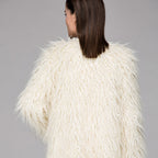 Women's Fluffy Faux Fur Wrap with Generous Cut and Elegant Sleeves
