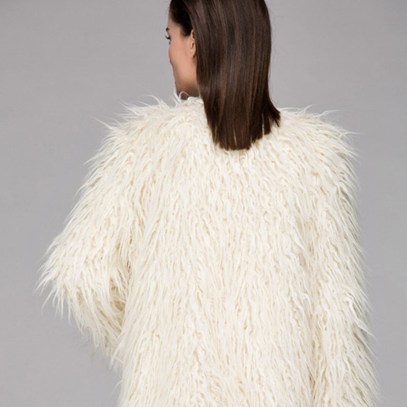Women's Fluffy Faux Fur Wrap with Generous Cut and Elegant Sleeves
