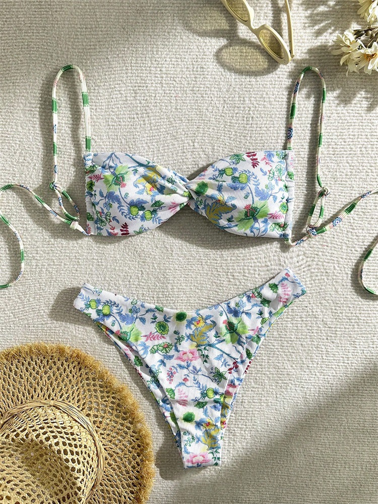 Women's Bandeau Bikini with Elegant Floral Design