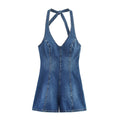 Women's Denim Jumpsuit with Crisscross Straps