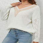 Elegant V-Neck Sweater with Attractive Lace Sleeves