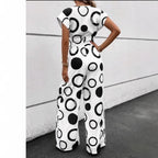 Women's Jumpsuit with Modern Circle Pattern and Waist Belt