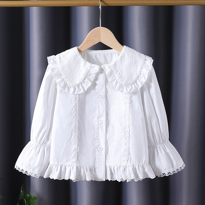 Women's Blouse with Nostalgic Collar and Ruffle Details