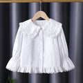Women's Blouse with Nostalgic Collar and Ruffle Details
