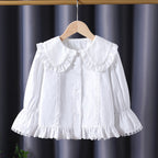 Women's Blouse with Nostalgic Collar and Ruffle Details