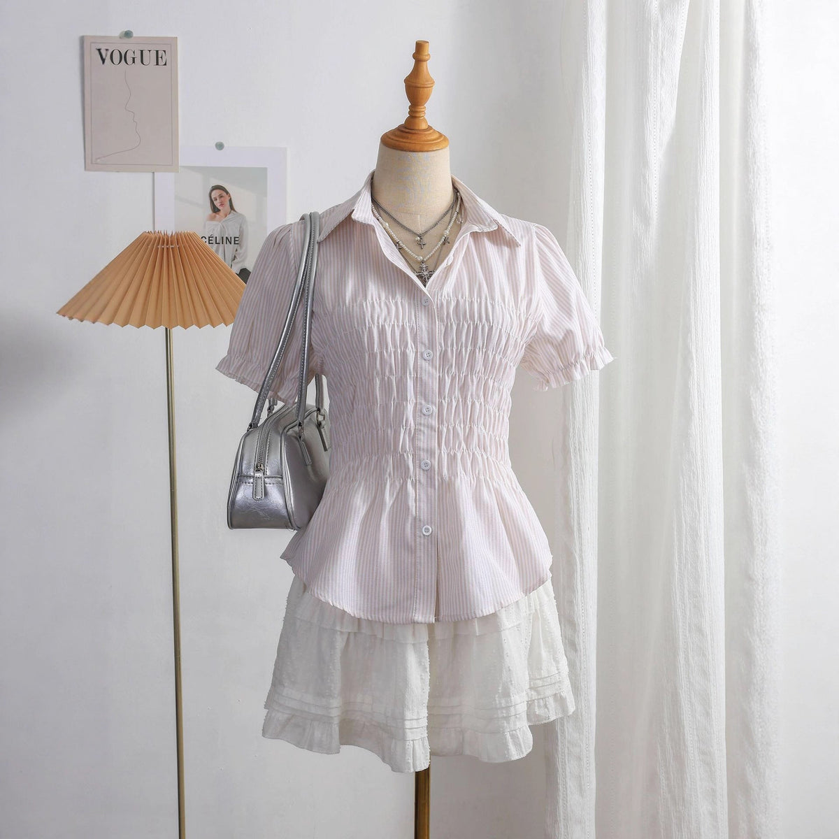 Women's Blouse with Tiered Ruffles and Fitted Cut
