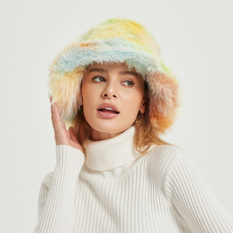 Women's Trendy Faux Fur Hat with Multicolor Gradient