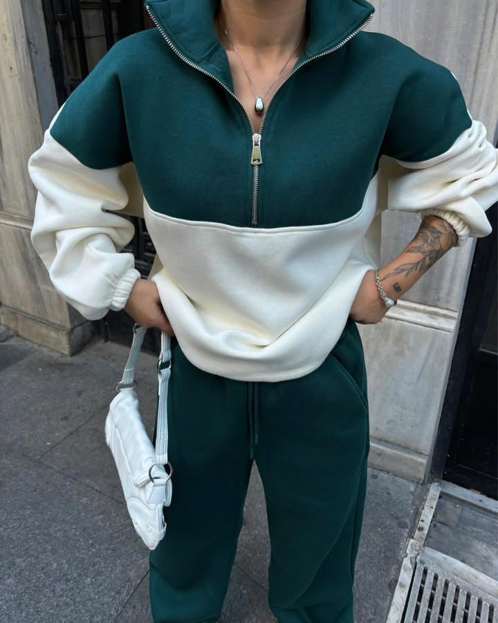 Women's Comfortable Zip-Pullover with Dropped Shoulders