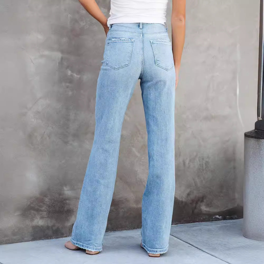Women's High-Waist Bootcut Jeans with Washed Finish