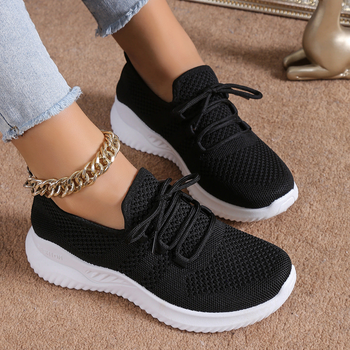 Women's Breathable Athletic Sneakers with Elastic Mesh Upper
