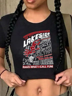 Women's Crop T-Shirt with Creative Comic Motif