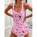 Airy Tank Top with Star and Moon Motif