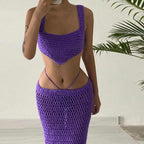 Women's Crocheted Crop Top and Midi Skirt Set