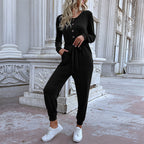 Casual Jumpsuit with Button Placket and Waist Belt