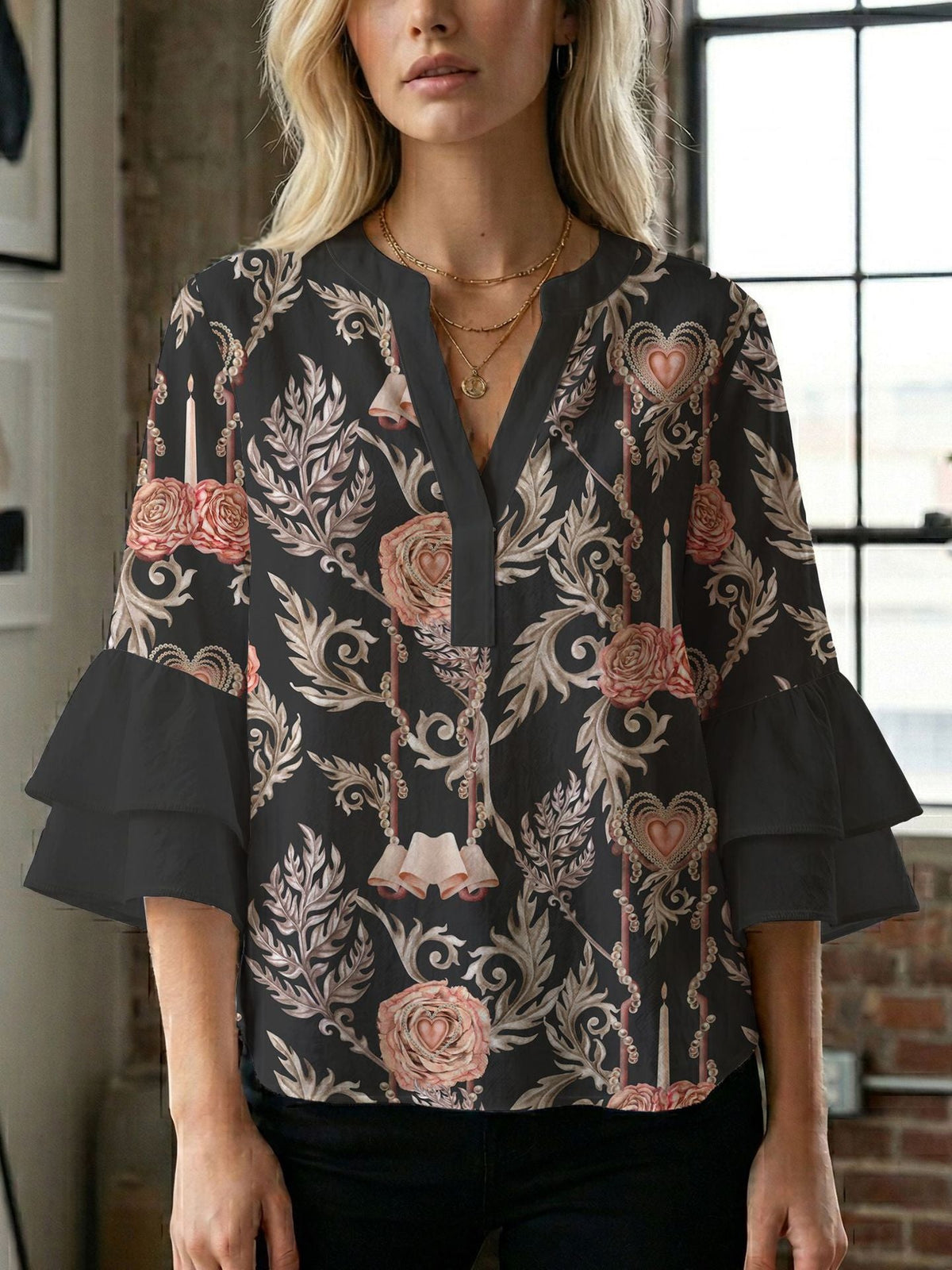 Women's Blouse with Beautiful Floral Design
