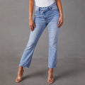Women's Flared Jeans with Frayed Hems and Distressed Effect