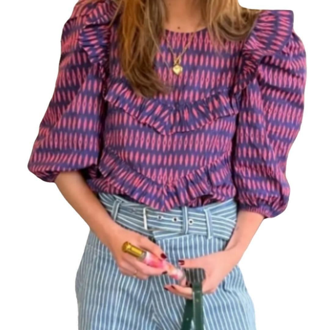 Women's Blouse with Ruching and Chic Ruffle