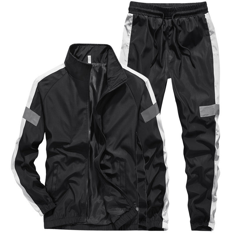 Men's Sportives Tracksuit Set with Contrast Stripes and Reflective Inserts
