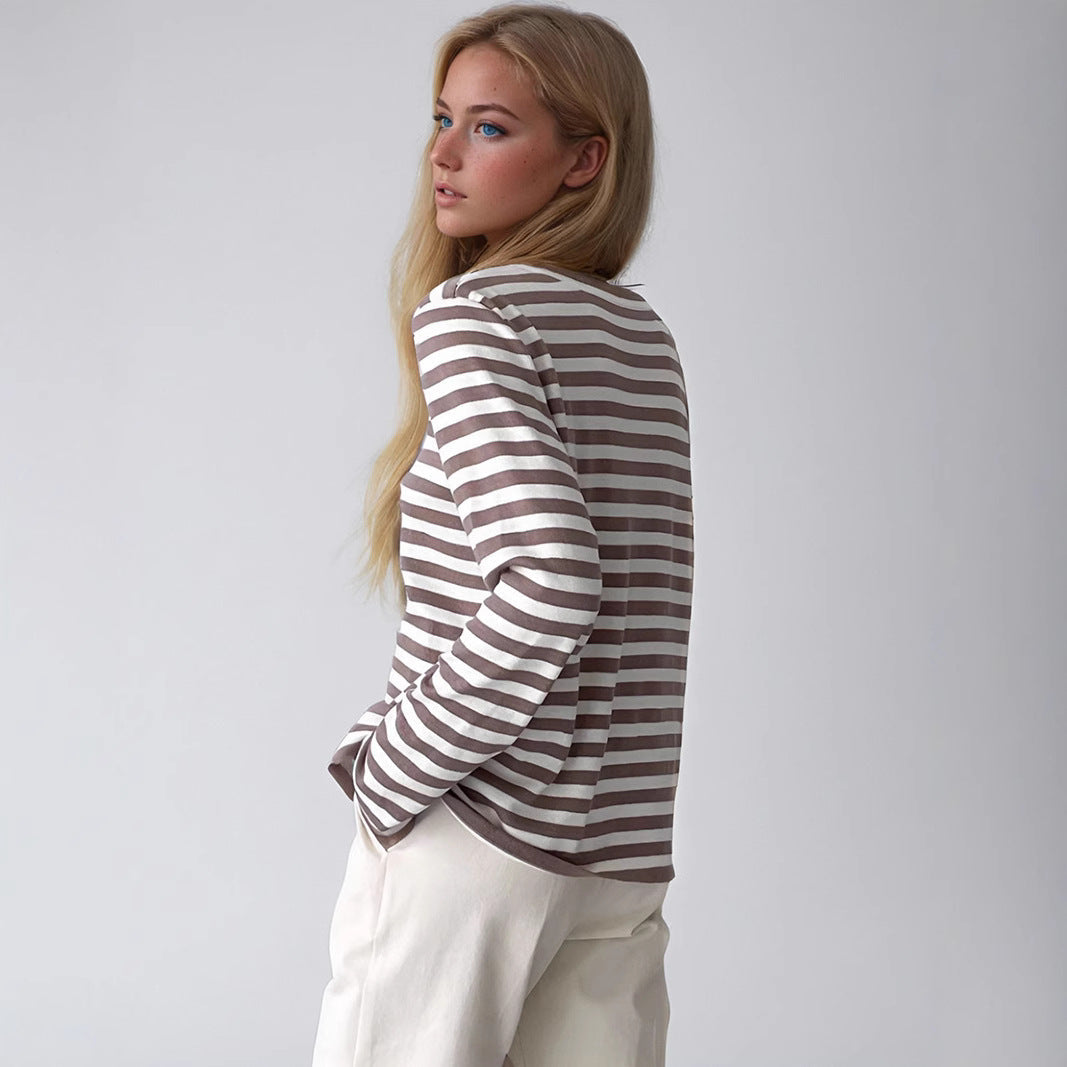 Women's Striped Long-Sleeve Sweater with Crew Neck and Casual Fit