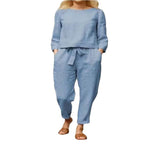 Women's Linen Set with Cropped Top and Elastic Waist