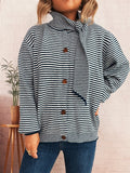 Striped Cardigan with Modern Collar and Button Closure