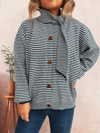 Striped Cardigan with Modern Collar and Button Closure