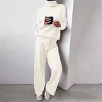 Women's Elegant Knit Loungewear Set with High Neck and Wide Leg
