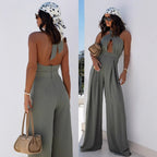 Women's Deep V-Neck Wide-Leg Jumpsuit