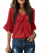 Ruffled V-Neck Blouse