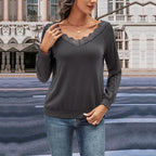 Women's Long Sleeve Blouse with Romantic Lace Trim