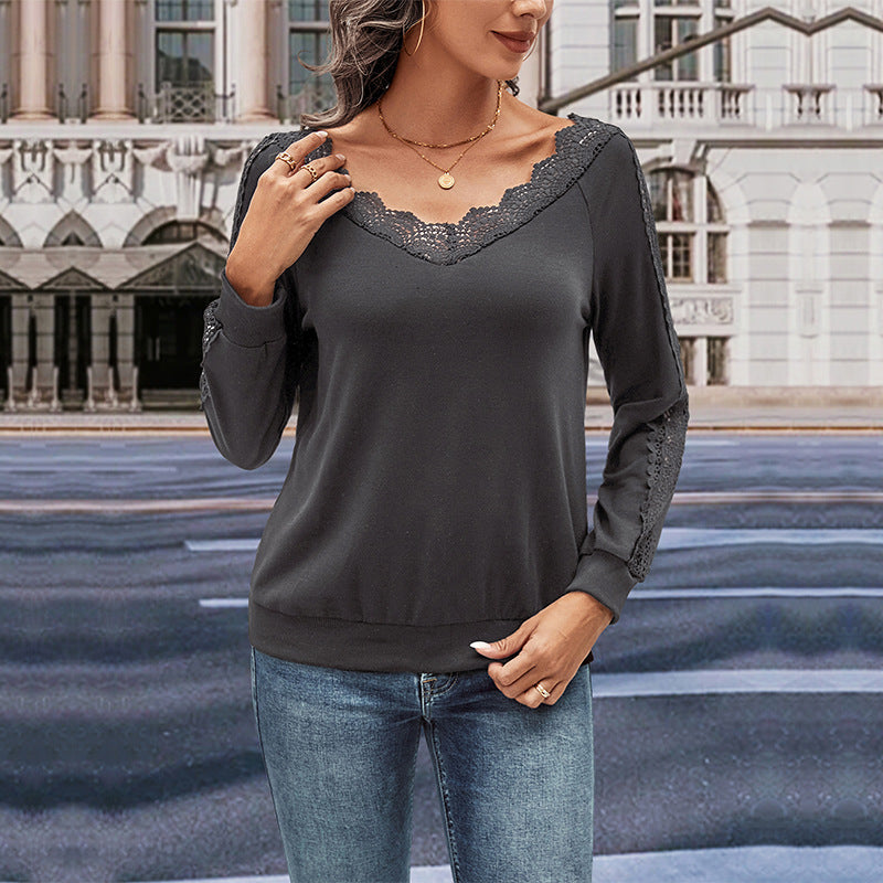 Women's Long Sleeve Blouse with Romantic Lace Trim
