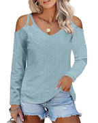Women's Elegant Shirt with Cut-Out Shoulders and V-Neck