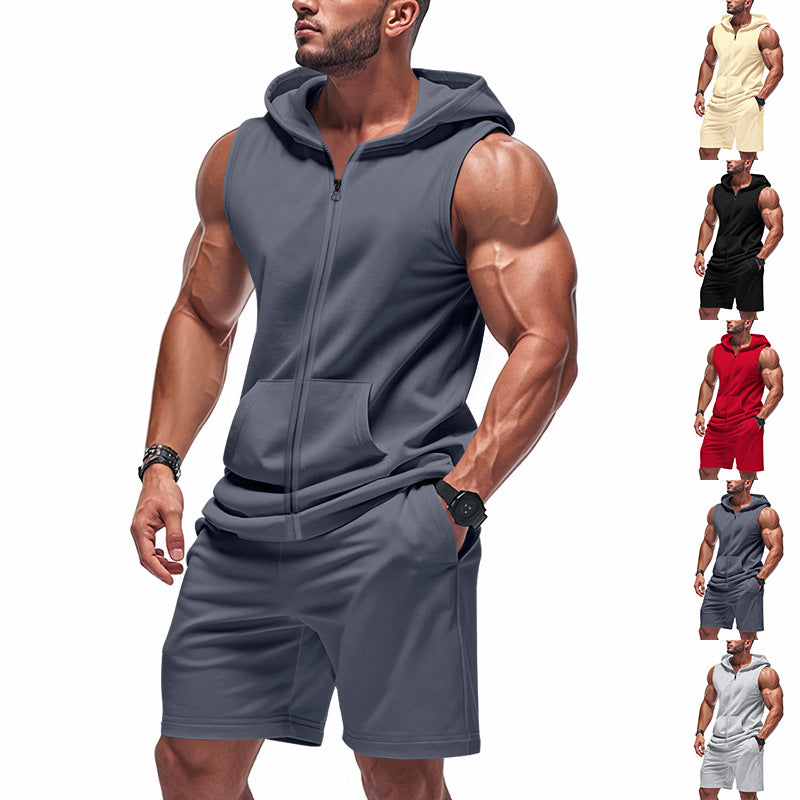 Men's Sleeveless Hoodie and Training Shorts Set