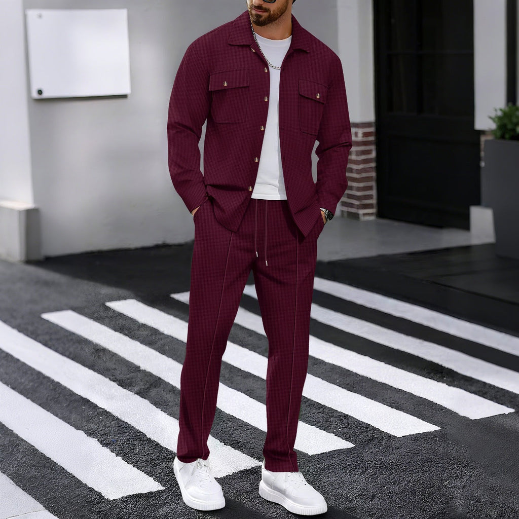 Men's Waffle Structure Shirt Jacket and Relax Pants Set