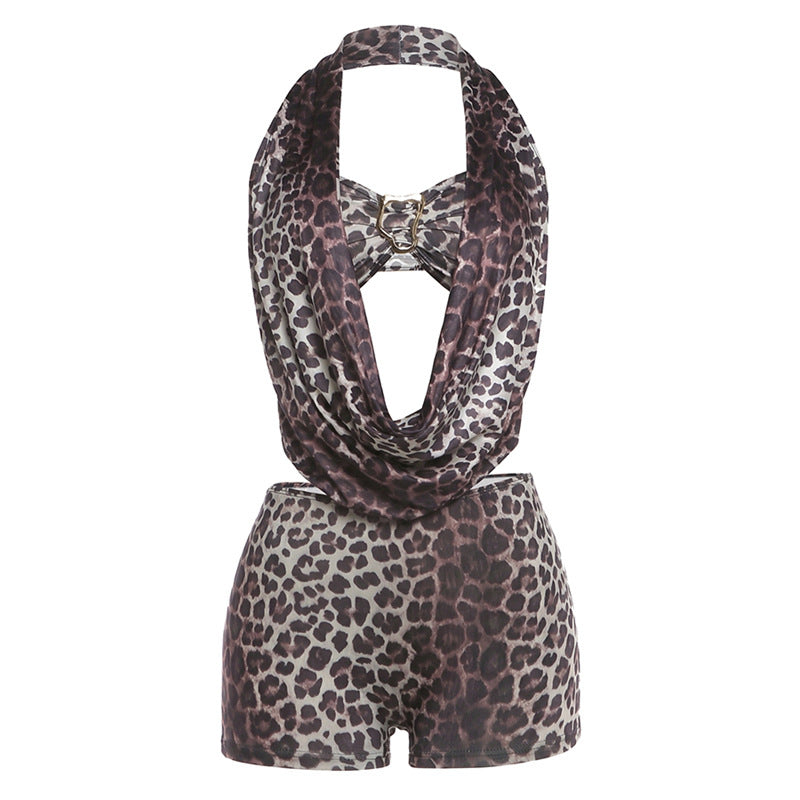 Women's Leopard Print Halterneck Overall
