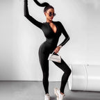 Women's Long-Sleeve High-Neck Seamless Jumpsuit