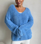 Women's Fluffy V-Neck Sweater