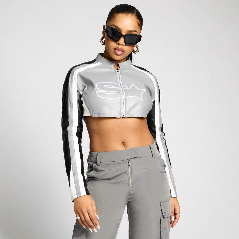 Women's Cropped Sports Jacket with Contrast Stripes