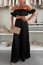 Women's Elegant Set with Flowy Top and Pleated Trousers