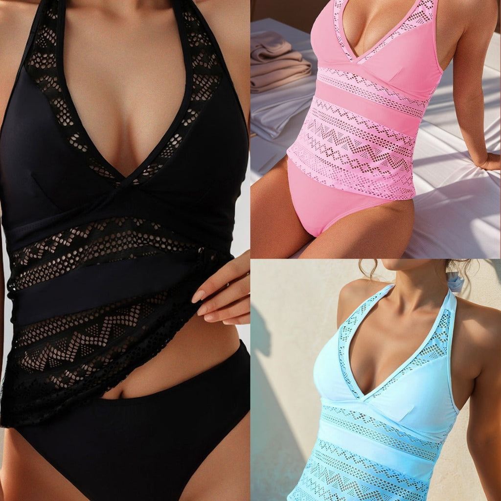 Women's Swimsuit with Attractive Cut and Lace Appliqués