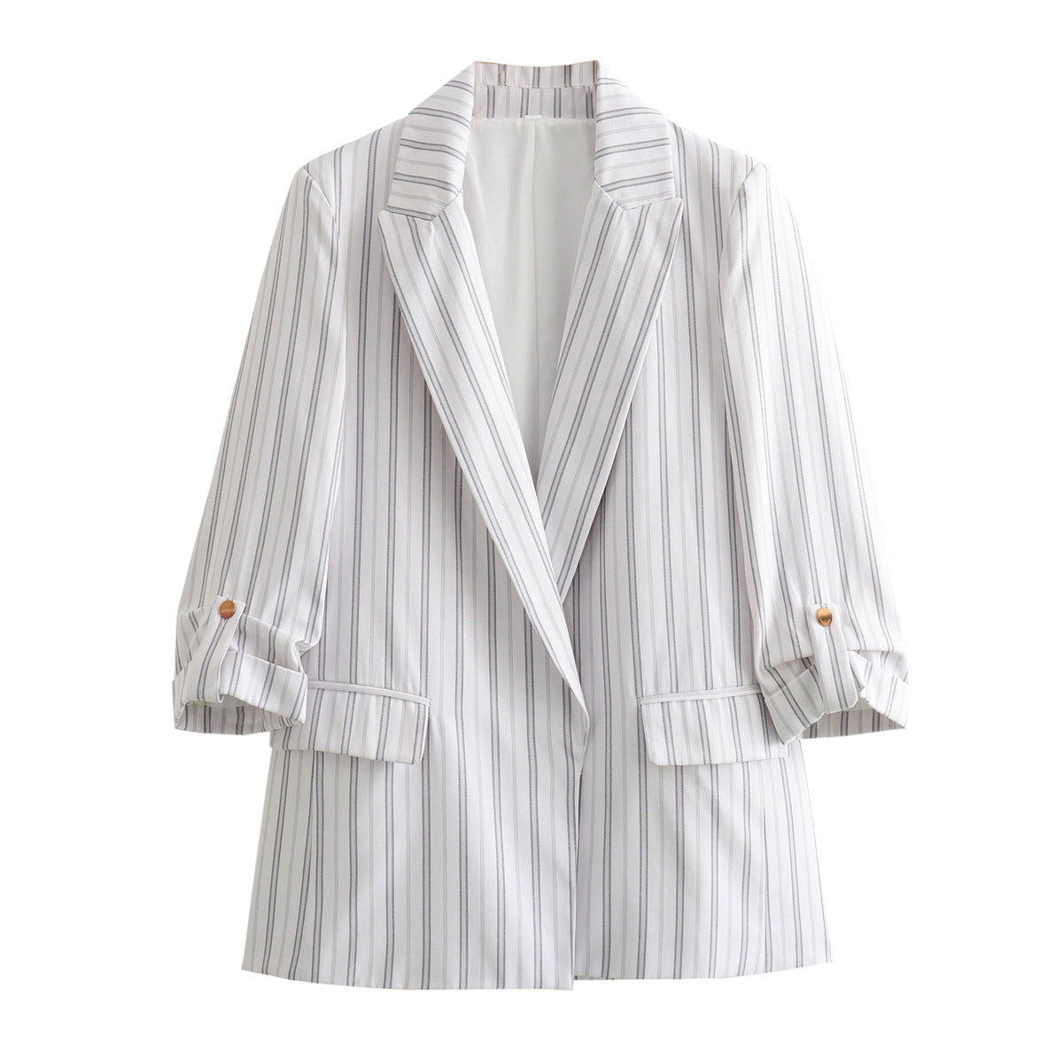 Women's Elegant Blazer with Structured Sleeves and Gold Accents