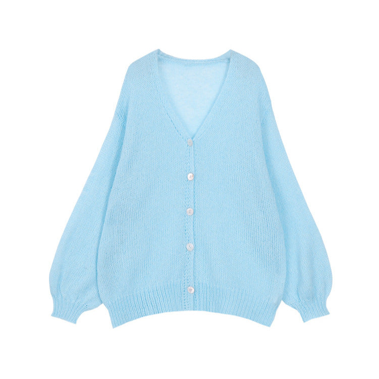 Women's Fluffy Cardigan with Puff Sleeves