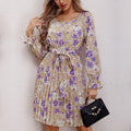 Women's Blouse Dress with Floral Ruffle Details and Waist Belt