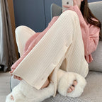 Women's Elegant Knit Pants with Decorative Button Details