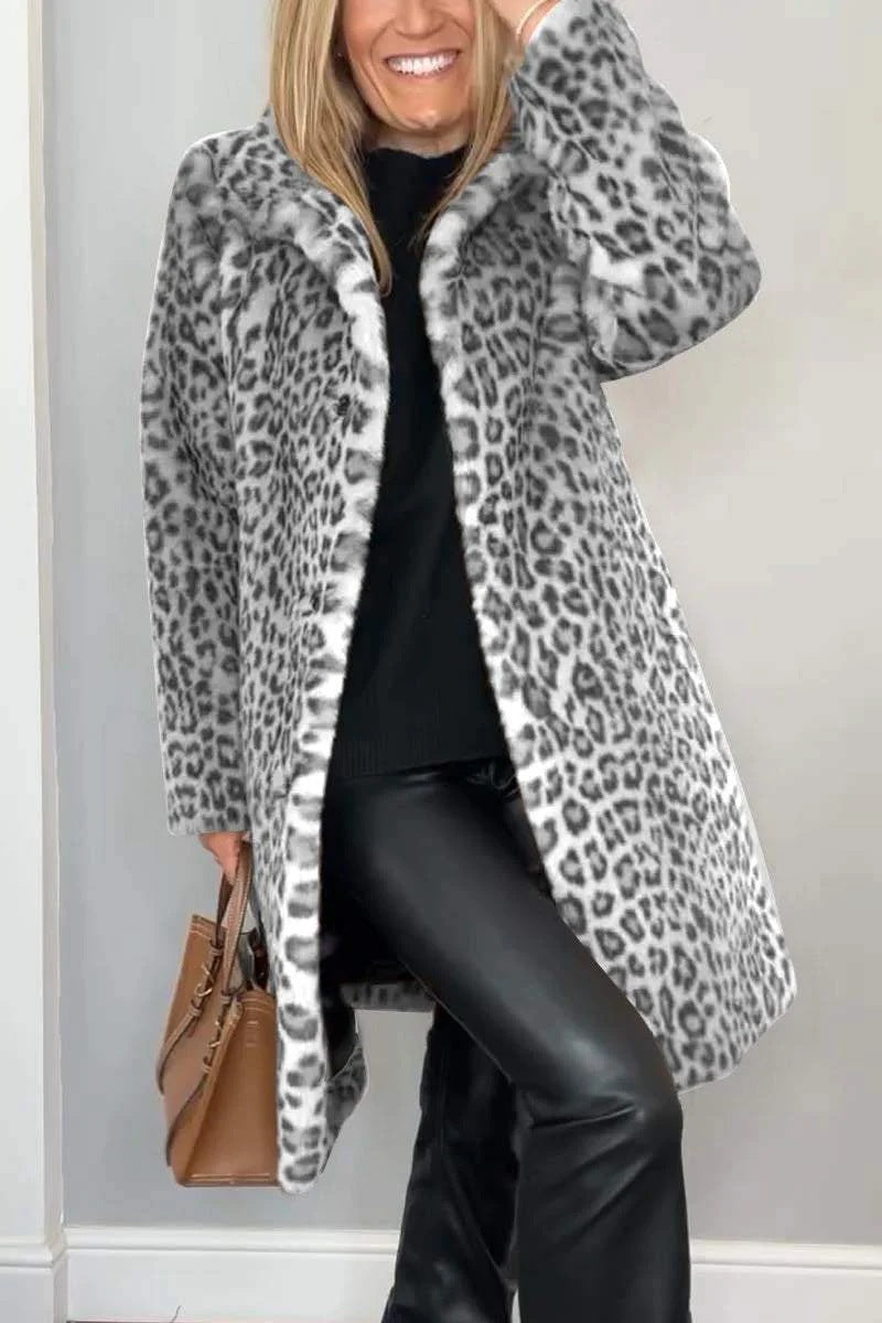 Women's Luxurious Leopard Print Teddy Coat with Soft Fleece
