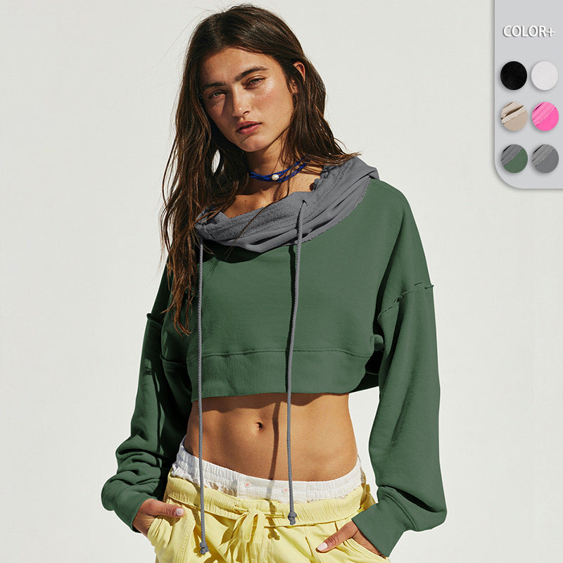 Cropped Sweatshirt with Kangaroo Pocket