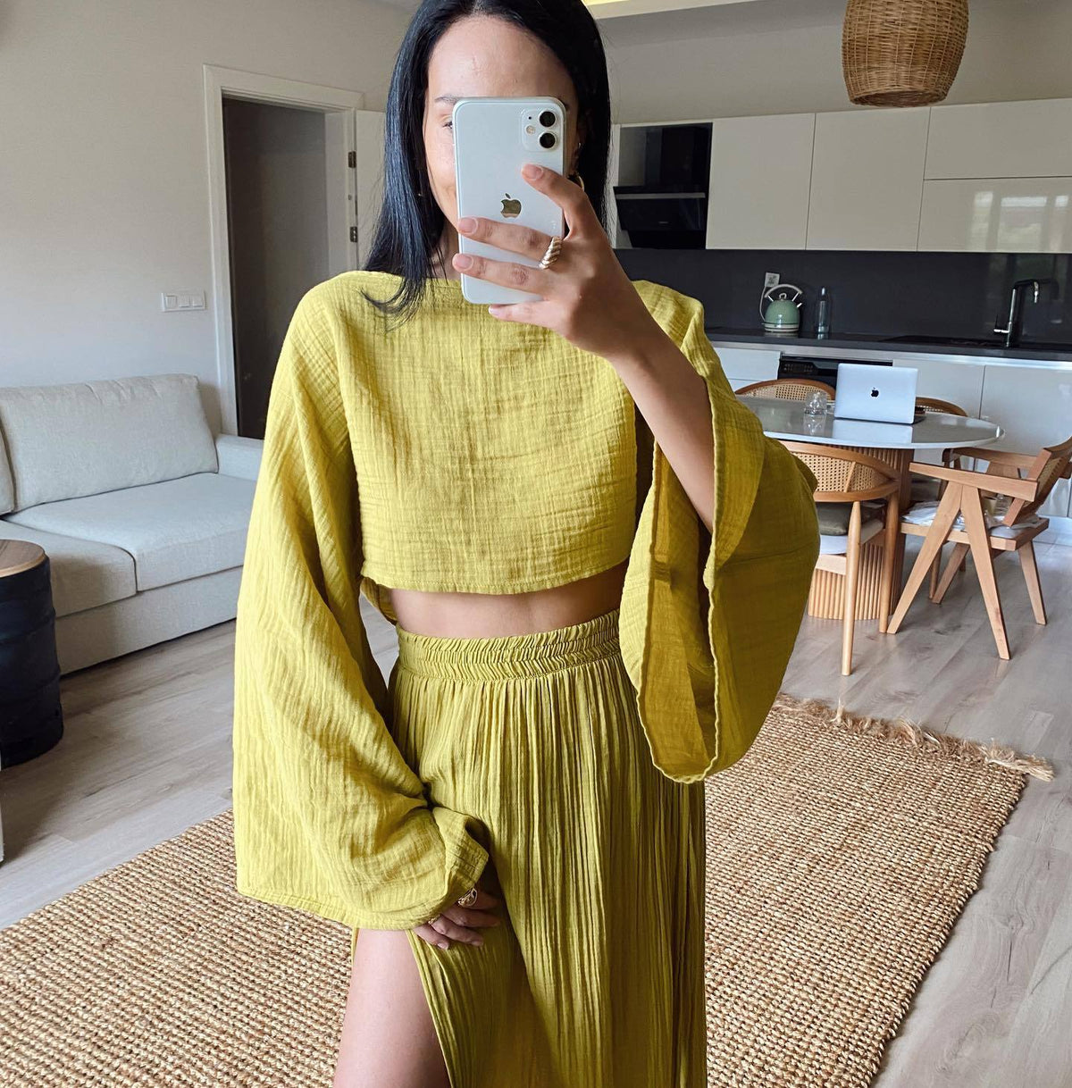 Women's Casual Two-Piece Set with Cropped Top and Maxi Skirt