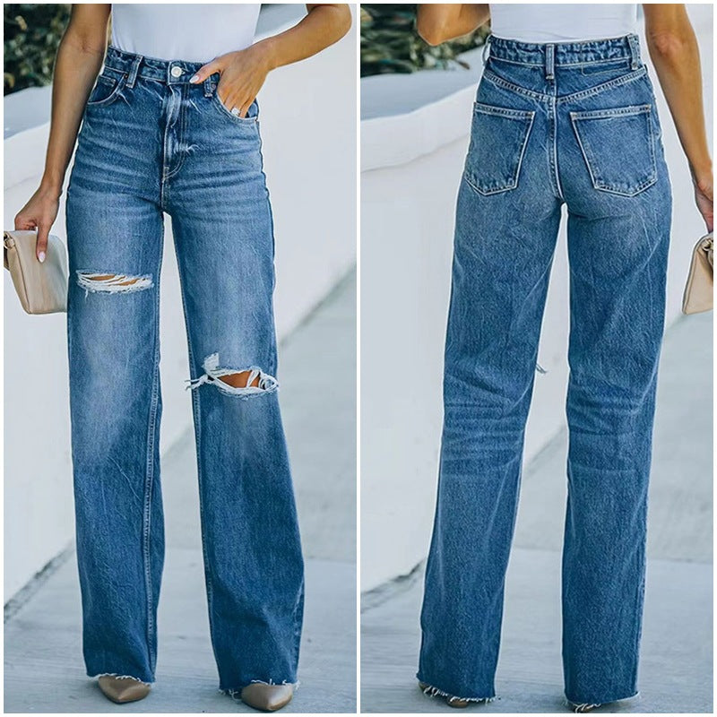 Women's Flared Jeans with Distressed Details