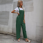 Women's Casual Jumpsuit with Pockets and Adjustable Straps